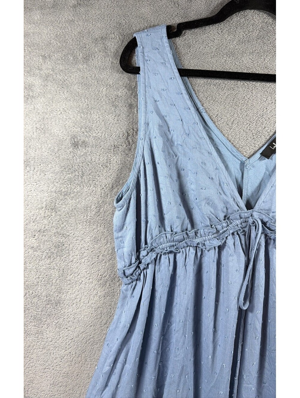 Lulus Blue Swiss Dot Tiered Mini Dress Sleeveless V-Neck Women Size XL - Picture 3 of 13